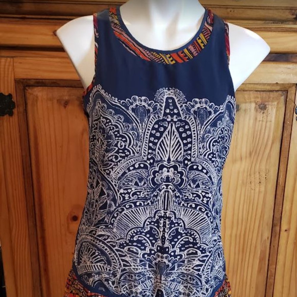 Sam Edelman Dress Size Small Paisley Flounce Hem Navy Blue